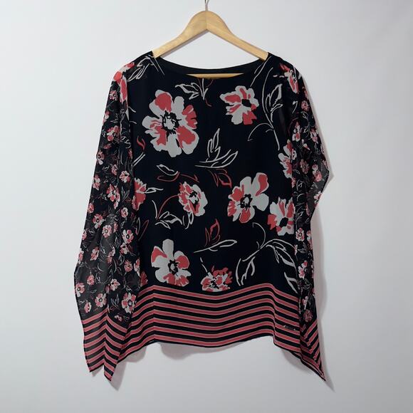 Calvin Klein Black Floral Chiffon Tunic Top women’s Size Medium - Picture 1 of 9